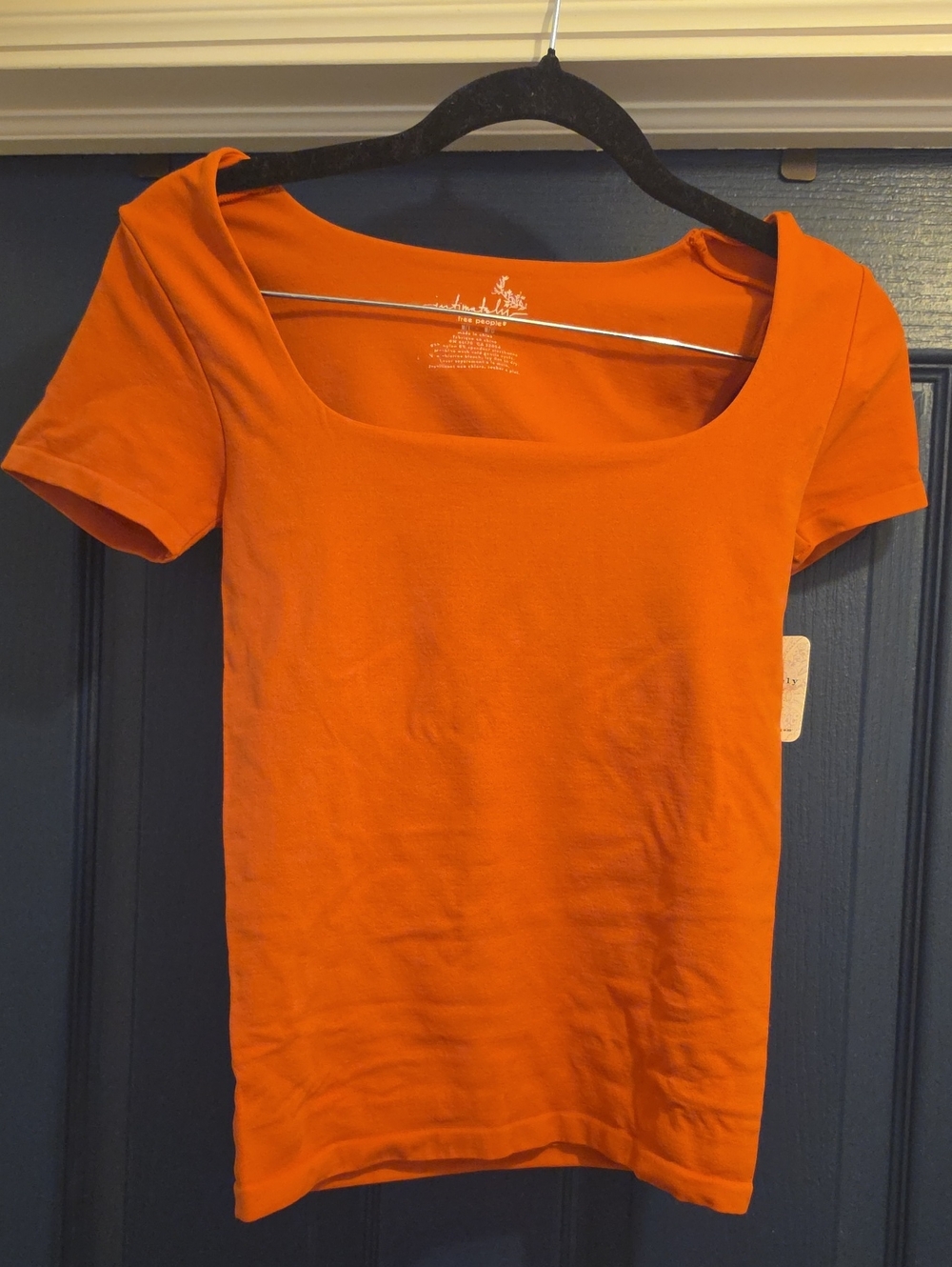 Free People Square-Neck Short Sleeve Tee in Bright Orange